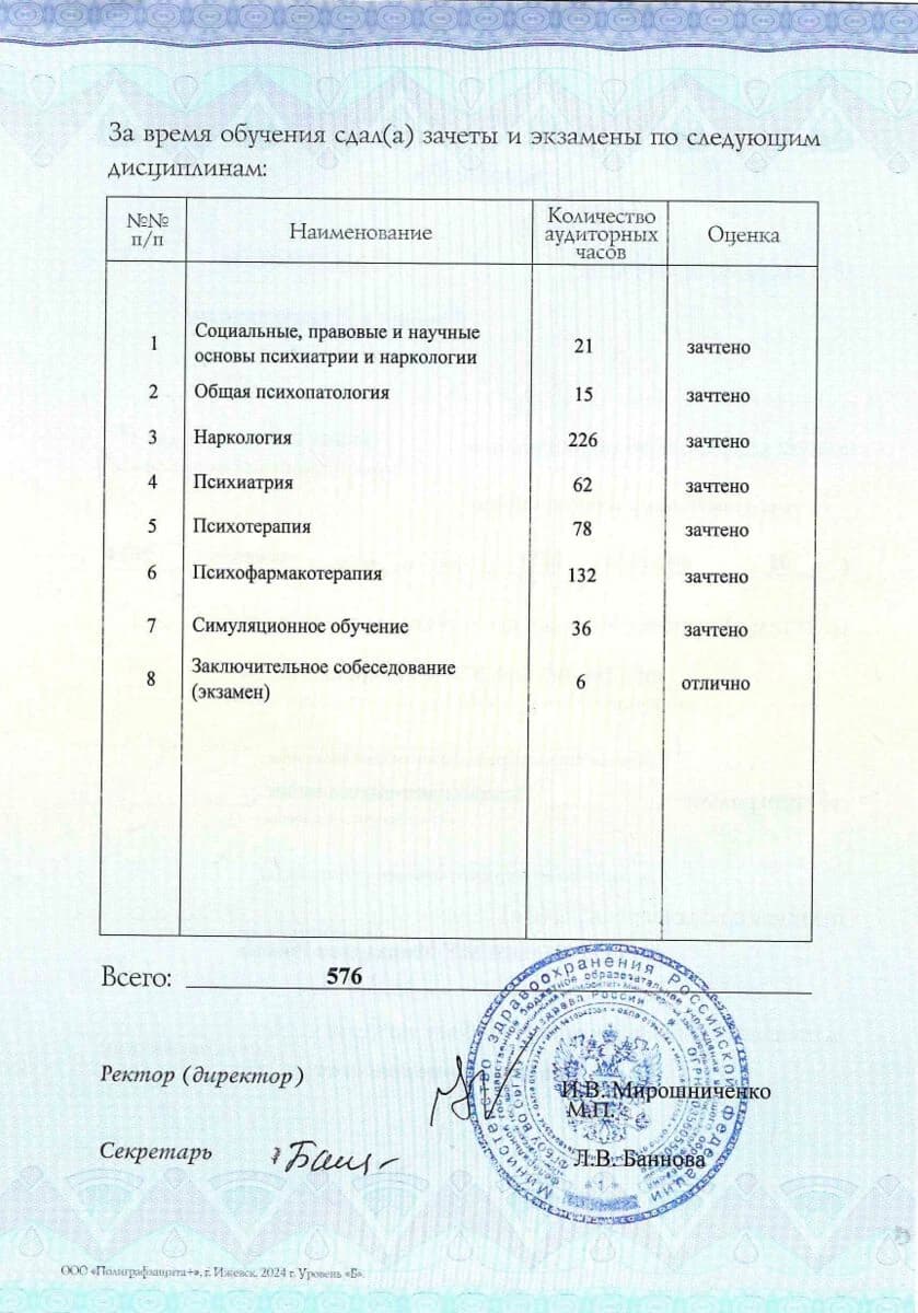 Приложение к диплому (перечень дисциплин)